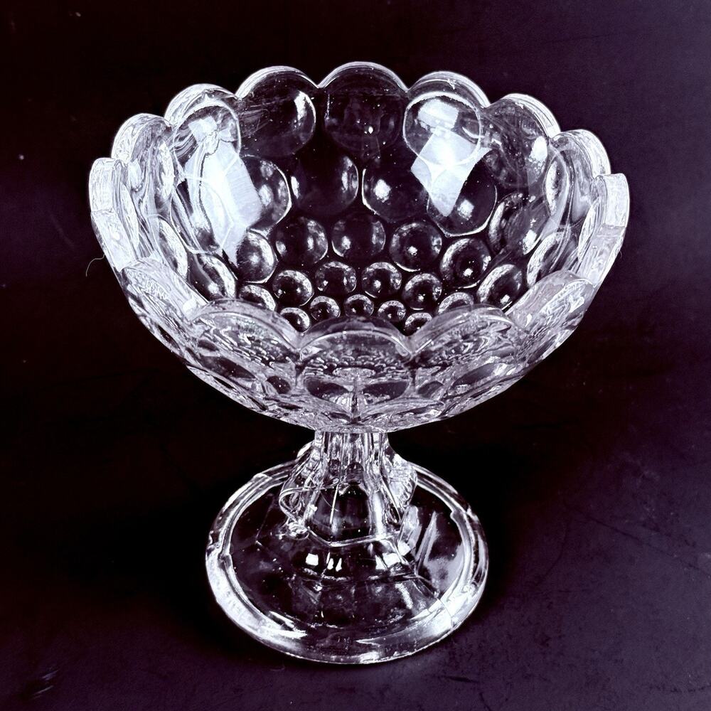 Antique EAPG 1850’s Flint Glass Thumbprint Compote Scalloped Pedestal Bowl